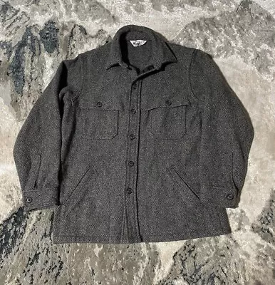 Vintage Woolrich Wool Mackinaw Shirt Jacket Gray Herringbone Men Size M-L • $69