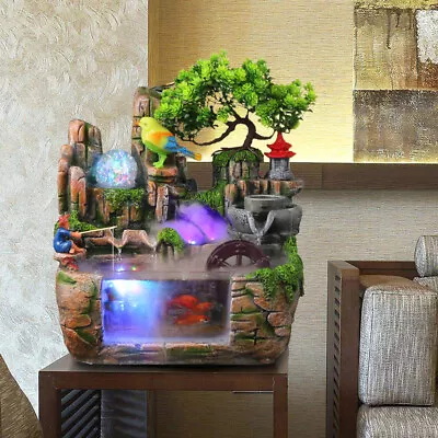 Tabletop Waterfall Rockery Water Fountain Indoor Relaxation LED Resin Ornament • $56