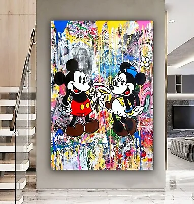 Banksy Style Mickey Minnie Love Graffitti Framed Canvas Wall Art Or Poster Print • £59.99