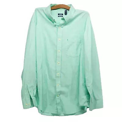 Men's 2XLT Oxford Style IZOD Button Down Big & Tall Green Cotton Dress Shirt • $9.92