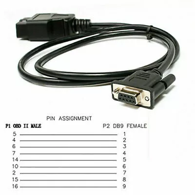 DB9 9 Pin Serial RS232 Female Port To Male OBD2 16 Pin OBD Cable Adapter Cord TM • $26.65