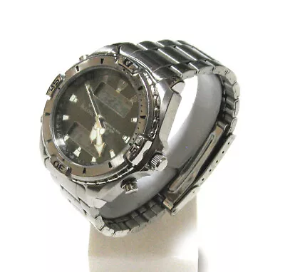 Bulova BVS204 Rare Black Stainless Steel Men's Chrono Alarm Digital Analog Watch • $151.82