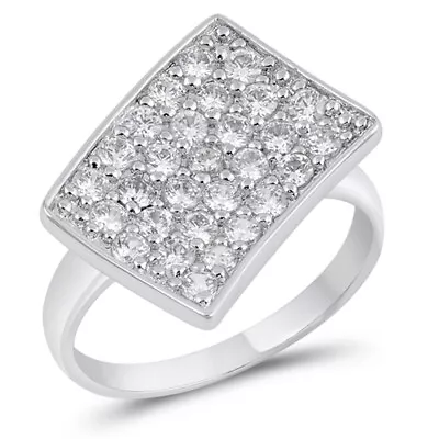 Clear CZ Wholesale Micro Pave Rectangle Ring 925 Sterling Silver Band Sizes 6-9 • $17.59