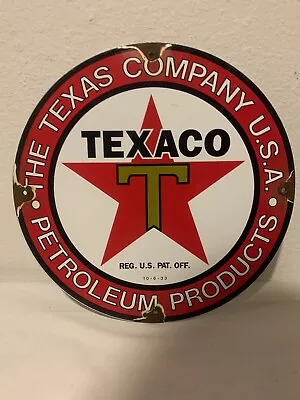 Vintage Texaco Gasoline Porcelain Gas Pump Plate  Sign 10-6-1933 • $124.99