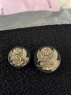 CHANEL 100% Authentic 2010 Gold Lion Head Black Buttons RARE (2) + Swatch • $45