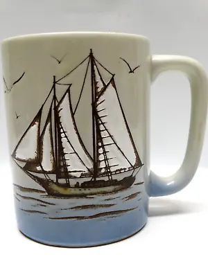 Vintage Otagiri Coffee Mug Schooner Ship Nautical Seagulls 8oz Japan EUC • $7