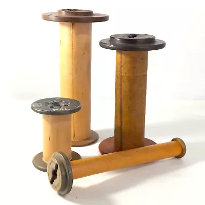 Wooden Yarn Wool Spool Spindle VTG LOT Of 4 Bobbin Wood Loom 4.5 -11  Rustic • $47.35