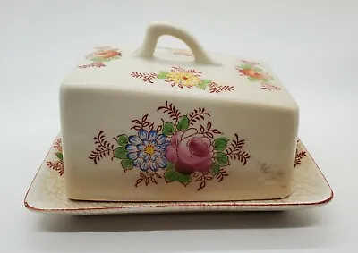 Beautiful Antique Vintage Floral Covered Cheese Dish/Butter Dish Mikori Ware  • $19.99