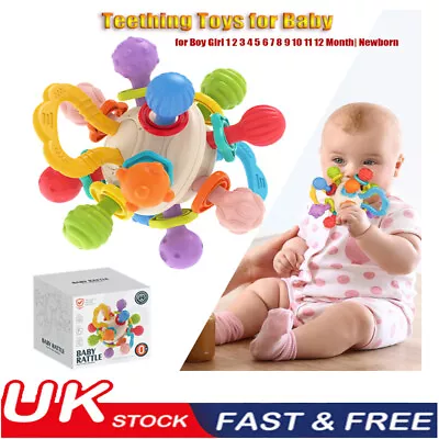 Teething Toys For BabyBaby Rattle Teething Ball Toys Soft Silicone Sensory NEW • £5.99