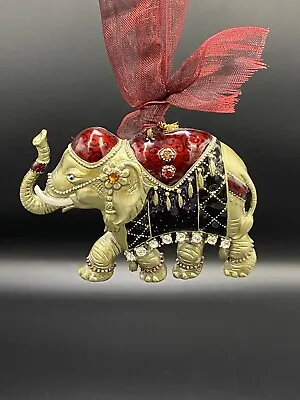 Elephant Ornament With Enamel And Rhinestone Accents Metal Trunk Up • $15