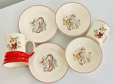 Vintage 1940s RLM Rudolph Red Nosed Reindeer Mugs Cups Plates Bowls Lot Of 6 • $385