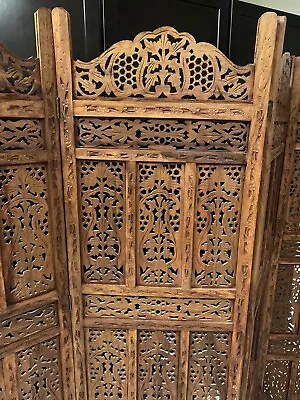 Vintage Carved Wood Room Divider Privacy Screen 4-Panel 71 X 80 • $600