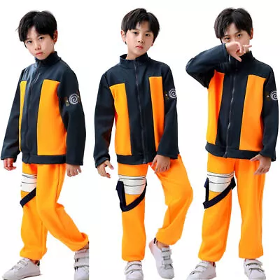 Kids Uzumaki Naruto Costume Jacket Pants Outfit Anime Naruto Shippuden Roleplay • $44.89