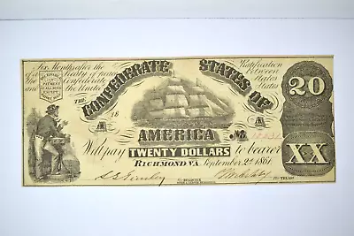 T18 $20 Confederate Note- September 2 1861- EF With Cut Cancel Repairs • $115