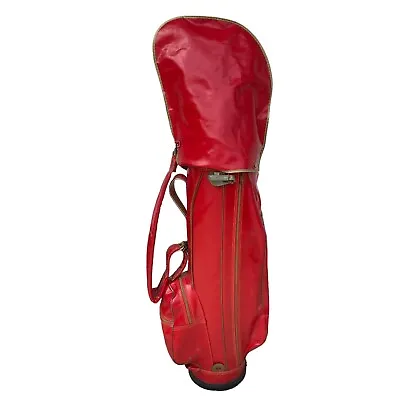 Vintage Wilson Red Cart Golf Bag 15 Way Divider 4 Pocket Rain Cover • $89