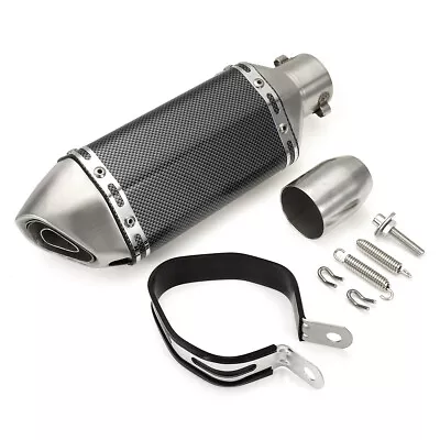 $37.85 • Buy 38-51mm Motorcycle ATV Scooter Short Exhaust Muffler Pipe Carbon Fiber Universal