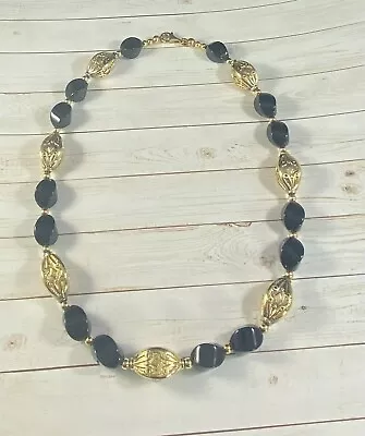 Veronese 925 Italy Necklace Black Gold Beaded Designer Signed • $121.50