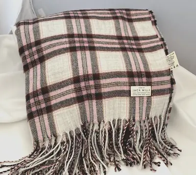 Jack Wills Pink Tartan Check Shawl Blanket Scarf Throw 54  X 54  Inches • £9.99