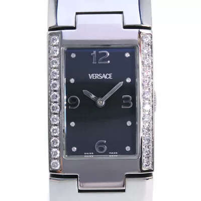 VERSACE Diamond Bezel Watches CSQ99 Bangle Watch Silver/black BlackDial St... • $575