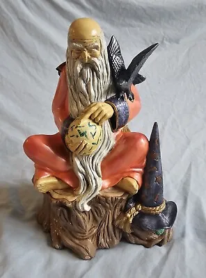 Ceramic Bisque Sitting Magic Ball Crow Wizard Fantasy Warlock Merlin Dragon • $39.99