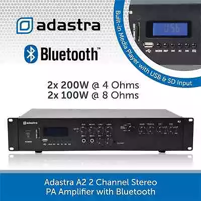 Adastra A2 2-Channel Bluetooth Stereo Amplifier 2x200W 4/8 Ohms FM USB MP3 AUX • £169