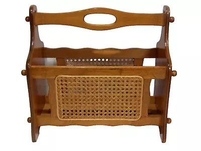 Oak Wood Wooden Wicker Rattan Cane Woven Magazine Book Vinyl Record Rack Holder • $37