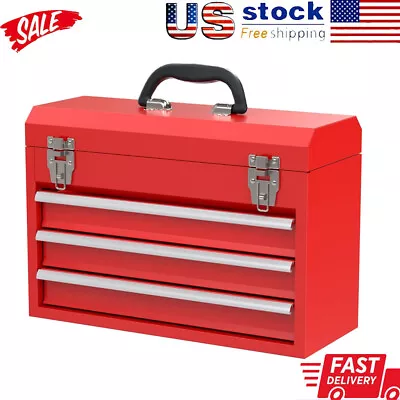 Portable Metal Tool Box 3-Drawer Steel Organization Micro Chest For Household • $58.84