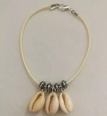 Cream Waxed Cotton Cord Sea Shells Cowrie Shells Bracelet Uk Seller • £4