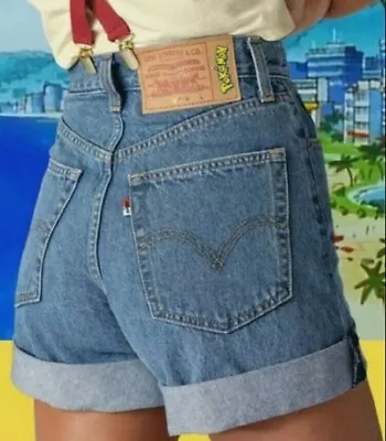 $69.99 • Buy Womens New Levi's Pokemon High Rise Loose Fit Denim Shorts W/ Suspenders Size 27