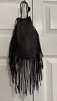 Leather Hip Pouch Black Fringe Biker Concho Purse Belt Bag • $14