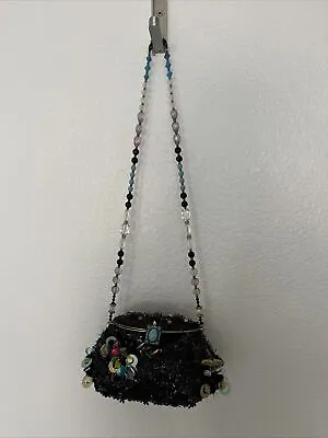 Vintage Mary Frances Beaded Designer Handbag Flowers Black Beaded Purse Bag Rare • $79.14