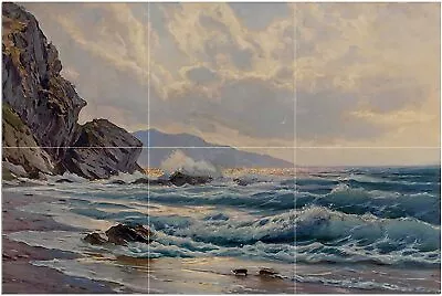 Coastal Seascape Ocean Waves Rocks Tile Mural Kitchen Backsplash Marble Ceramic • $152.36