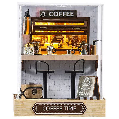 DIY Book Nook Kit 3D Wooden Puzzle Mini Coffee Shop Making For Kids Adults◂ • £8.84