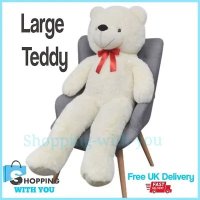 Life Size Teddy Bear White Soft Cuddly Toy Plush Perfect Gift XL Huggable White • £90.99