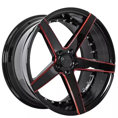 20  Staggered Ac Wheels Ac02 Gloss Black Red Milled Rims & Tires Package W/ Tpms • $2298