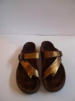 Mephisto Helen Gold Leather Strap Suede Sole Sandals Flats Shoes Size 37 US 7 • $23.95