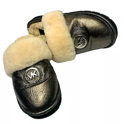 Michael Kors Metallic Leather Genuine Shearling Lined Slippers Womens Size 6 • $29.99