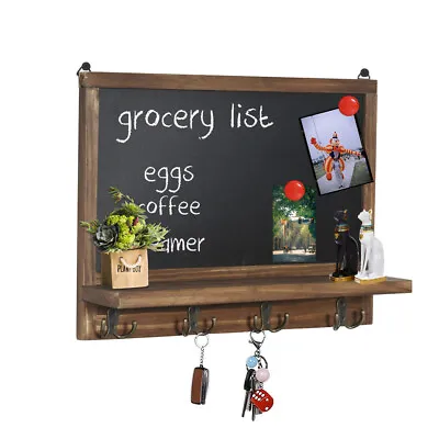 Vintage Wood Framed Chalkboard Magnetic With Key Hooks Shaby Chic Blackboard DIY • £18.91