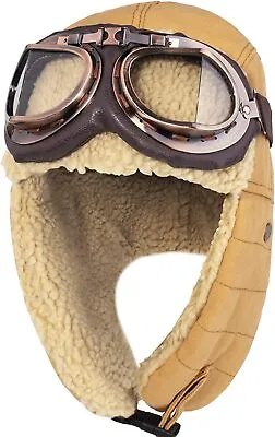 Vintage Aviator Hat Goggles Costume Accessories Fur Ear Flaps Trooper Trapper • $59.99