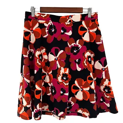 ECI New York Skirt Large Black Floral Red Rose Pencil Mod Retro Artsy Stretch • $21.47