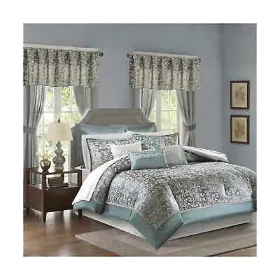 Madison Park 24 Piece Faux Silk Paisley Queen Comforter Set With Matching Cur... • $152.54