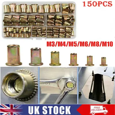 150Pcs Set Rivet Nut Kit Mixed Zinc Steel Rivnut Insert Nutsert Threaded M3-M10 • £6.49