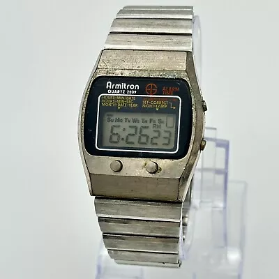 Vintage 1980s Men's ARMITRON Silver Tone Digital LCD Alarm Chrono Bracelet Watch • $29.99