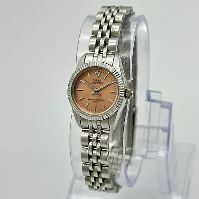 Ladies SARAH COVENTRY Silver Tone Fluted Bezel Diamond Accent Bracelet Watch • $19.99