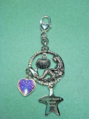 4 1/2  Drop Rhinestone Mermaid Heart Scallop Starfish Kisses Wishes Key Ring • £19.30