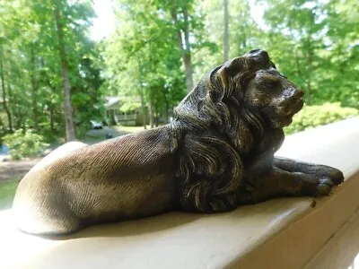 Bronze Lion Sculpture 8.5  Long Laying Lion Figurine Mid Century Home/office  • $100