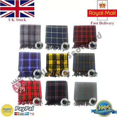 Scottish Piper Kilt Fly Plaid Various Tartans Acrylic Wool Stone Brooch Chrome • £43.99