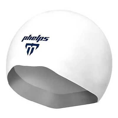 New MP Phelps 2.0 White-Navy Adult 100% Silicone Low Drag Swim Cap Race Cap • $8.99