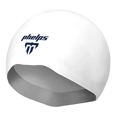 New MP Phelps 2.0 White-Navy Adult 100% Silicone Low Drag Swimming Race Cap • $8.99