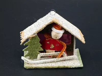 Vintage Christmas Putz Cardboard Mica House Spun Cotton Santa And Sleigh Japan • $25